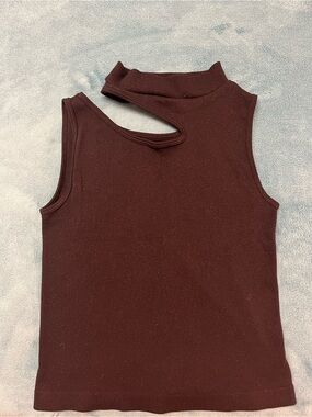 SHEIN Asymmetric Cutout Mock Neck Ribbed Tank - Brown